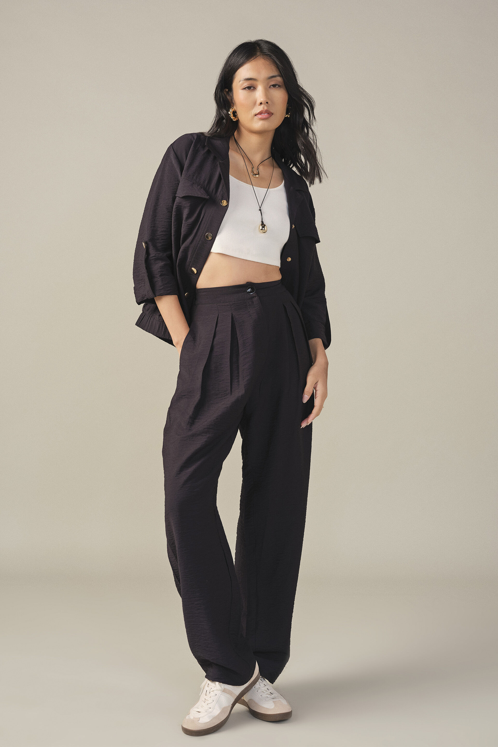 Relaxed Solid Co-ord Set in Black